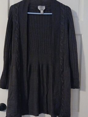 Talbots Charcoal Cable-Knit Open Cardigan Sweater